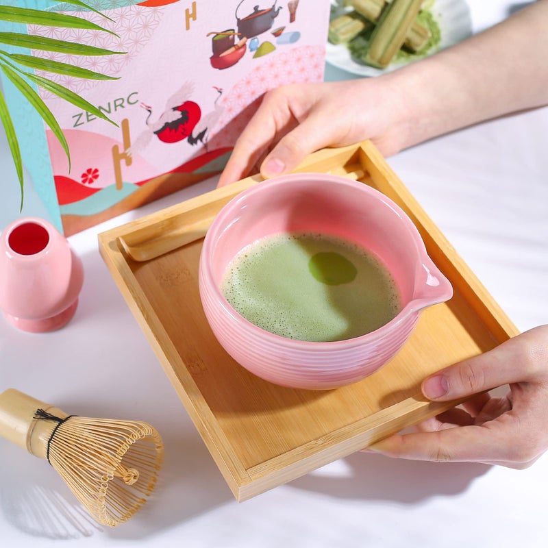 ZENRC Ceremony Matcha Kit - Bamboo Matcha Whisk (Chasen) Scoop (Chashaku) Chawan Bowl with Pouring Spout Whisk Holder Strainer- The Perfect Matcha Set (Apple Green, Set of 6) - Image 5